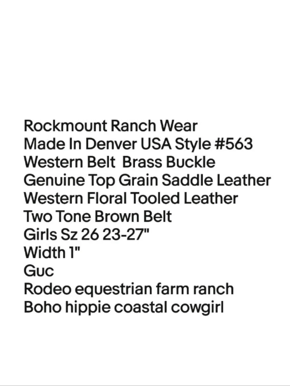 Rockmount 563 Saddle Western Floral Tooled Brown Leather Belt Girls Sz 26 23-27